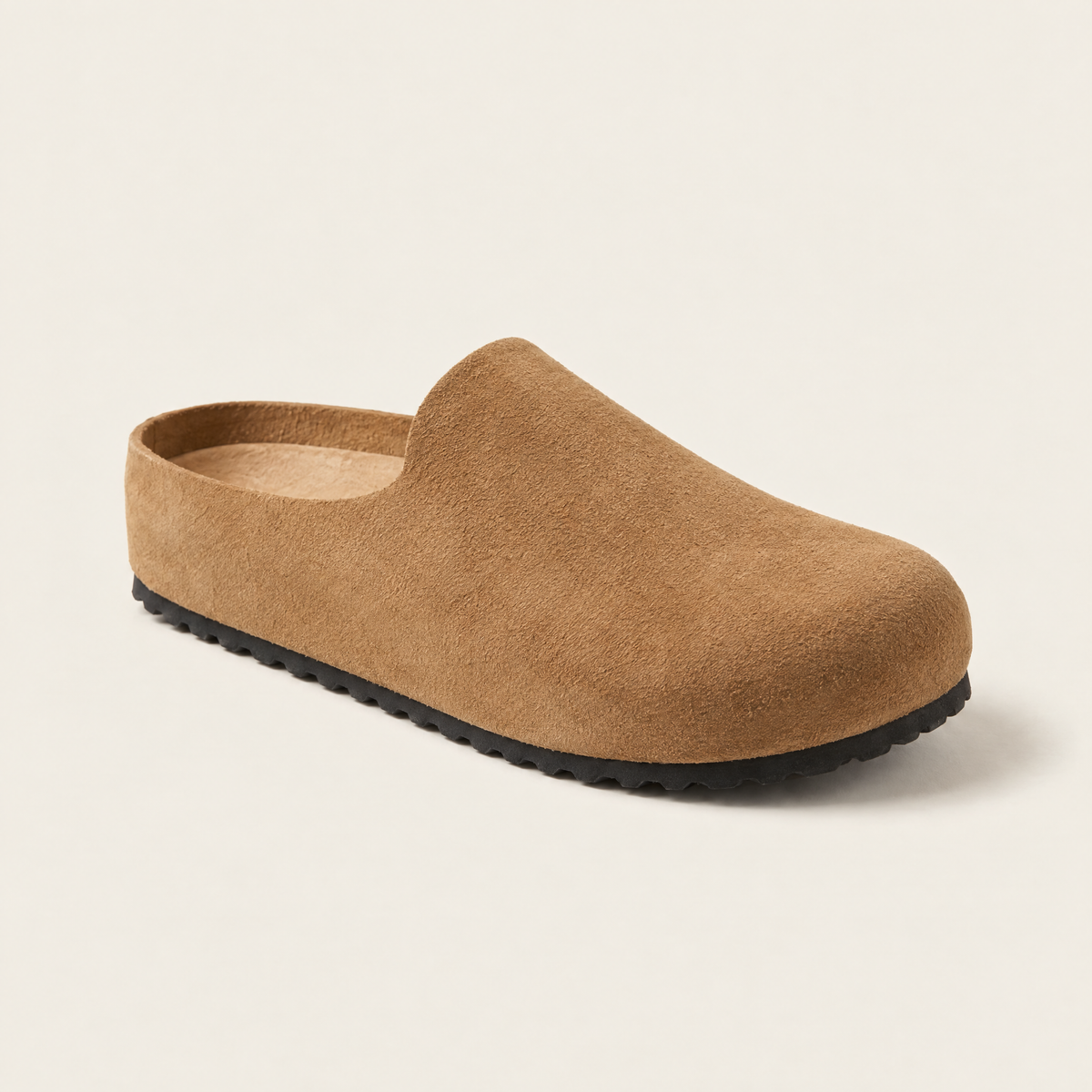 Tan · Suede Relief Clog, three-quarter front view